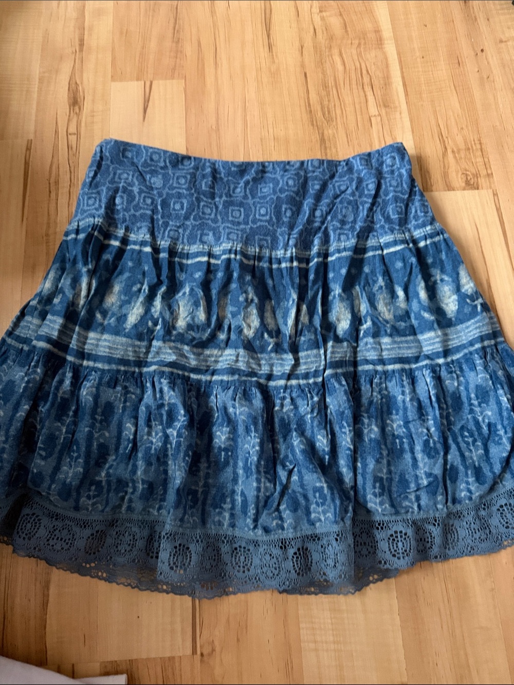 Blue Printed Tiered Mini Skirt